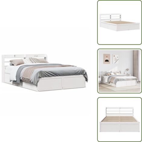 Madera de pino - vidaXL Estructura de cama con cabecero madera pino blanco 135x190 cm - Estantes de almacenamiento