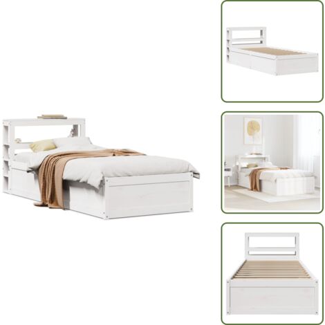 Madera de pino - vidaXL Estructura de cama con cabecero madera pino blanco 75x190 cm - Estantes de almacenamiento