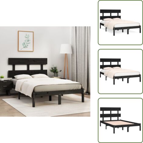 Madera de pino - vidaXL Estructura de cama de madera maciza negra 140x190 cm - Cama negra