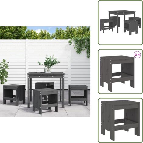 Madera de pino - vidaXL Juego de comedor de jardín 5 piezas madera maciza pino gris - Comedor de exterior