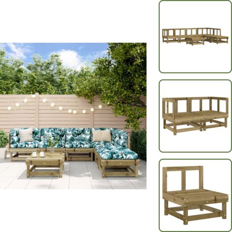 Madera de pino - vidaXL Juego de muebles de jardín 7 pzas madera de pino impregnada - Muebles de jardín modulares