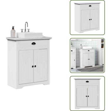 Madera de pino - vidaXL Mueble de lavabo de baño BODO blanco 70x35x80 cm - Mueble de baño con puertas