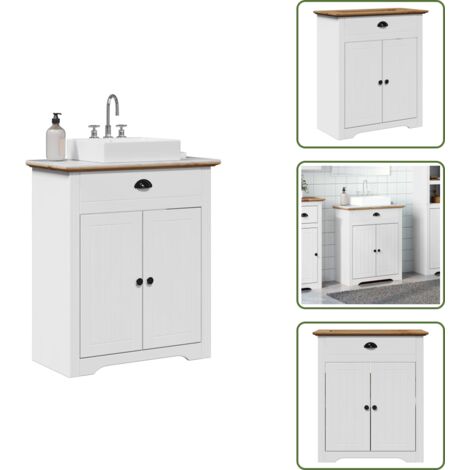 Madera de pino - vidaXL Mueble de lavabo de baño BODO blanco y marrón 70x35x80 cm - Madera tecnológica