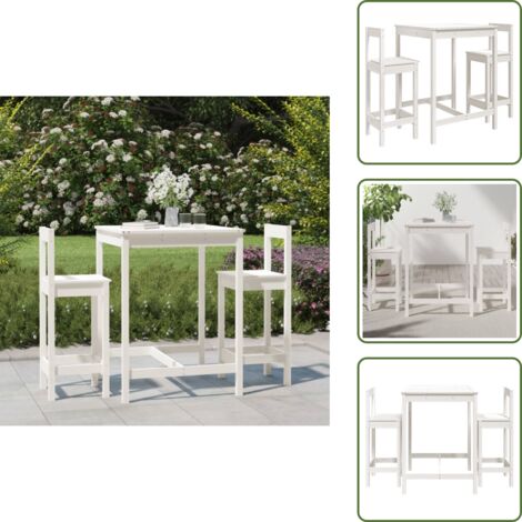 Madera de pino - vidaXL Set de mesa y taburetes altos jardín 3 pzas madera pino blanco - Mesa y taburetes