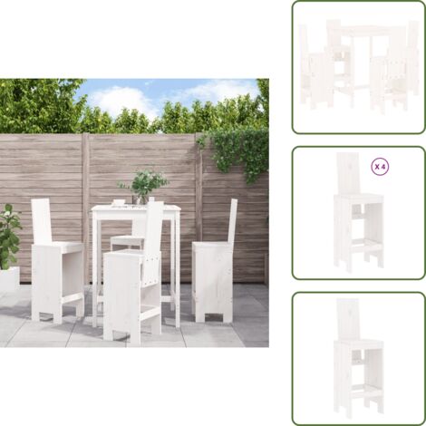 Madera de pino - vidaXL Set de mesa y taburetes altos jardín 5 pzas madera pino blanco - Mesa y taburetes