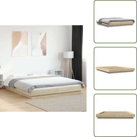 Madera de roble - vidaXL Estructura de cama madera de ingeniería roble Sonoma 150x200 cm - Cama moderna