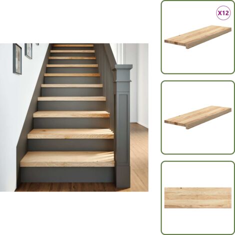 Madera de roble - vidaXL Peldaños escalera 12 uds sin tratar 80x30x2cm - Peldaños decorativos