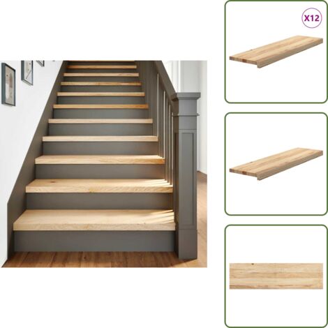 Madera de roble - vidaXL Peldaños escalera 12 uds sin tratar 90x30x2cm - Peldaños de escalera