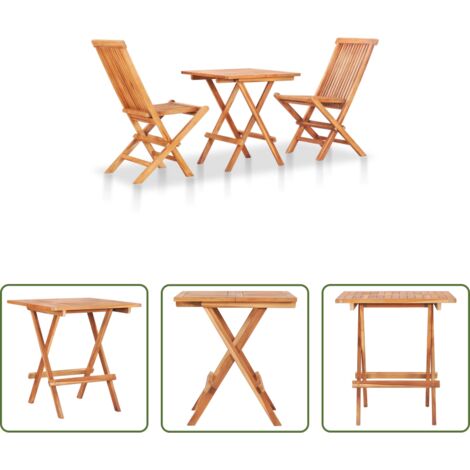 Madera de teca -  Mesa y sillas de jardín plegables 3 pzas madera maciza de teca