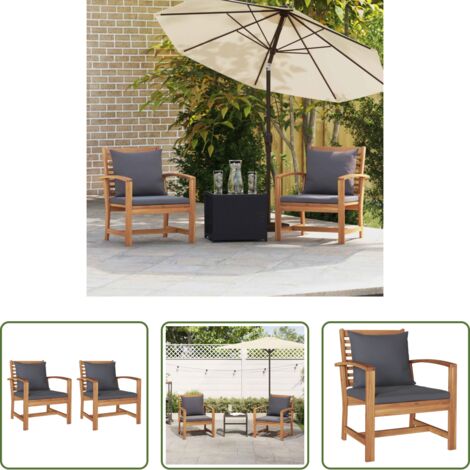Madera de teca -  Silla con cojín 2 Pieza Marrón y gris oscuro 65 x 60 x 76,5 cm