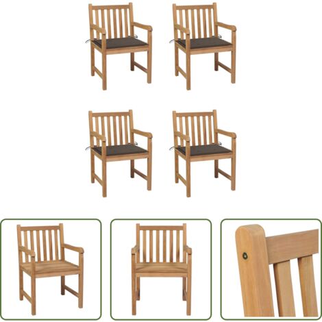 Madera de teca -  Sillas de jardín 4 uds madera de teca con cojines gris taupe