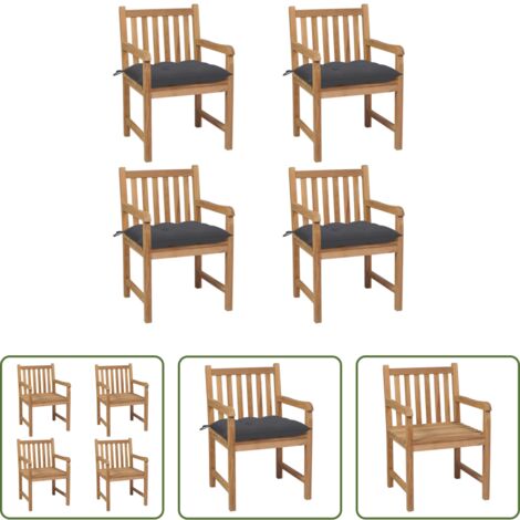 Madera de teca -  Sillas de jardín 4 uds madera de teca y cojines gris antracita