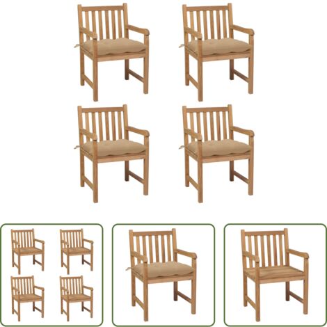 Madera de teca -  Sillas de jardín 4 uds madera maciza de teca con cojines beige