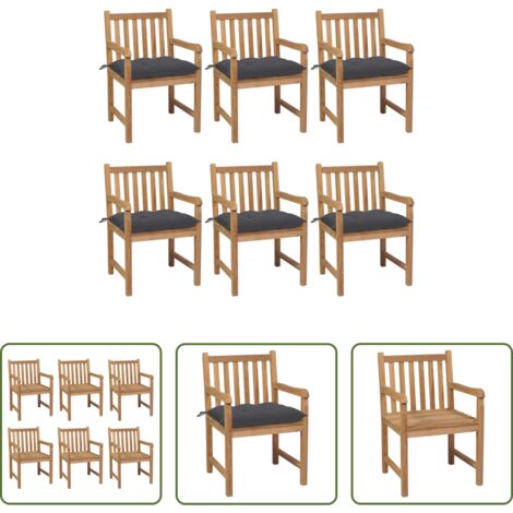 Madera de teca -  Sillas de jardín 6 uds madera maciza de teca cojines antracita
