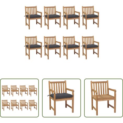 Madera de teca -  Sillas de jardín 8 uds madera maciza de teca cojines antracita