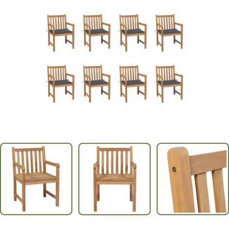 Madera de teca -  Sillas de jardín 8 uds madera maciza de teca cojines antracita