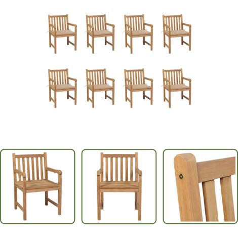 Madera de teca -  Sillas de jardín 8 uds madera maciza de teca cojines beige