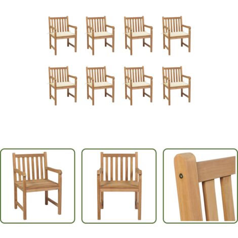 Madera de teca -  Sillas de jardín 8 uds madera maciza de teca cojines crema
