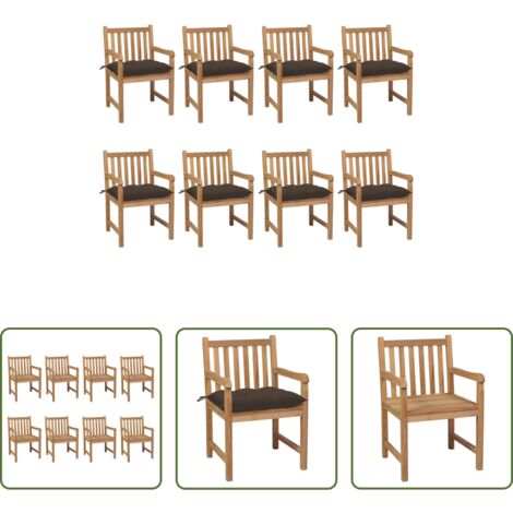Madera de teca -  Sillas de jardín 8 uds madera maciza de teca cojines taupé