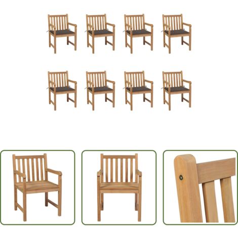 Madera de teca -  Sillas de jardín 8 uds madera maciza de teca cojines taupé
