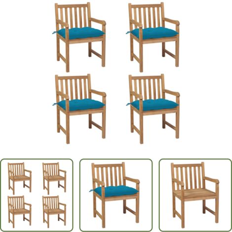 Madera de teca -  Sillas de jardín con cojines 4 uds madera de teca azul claro