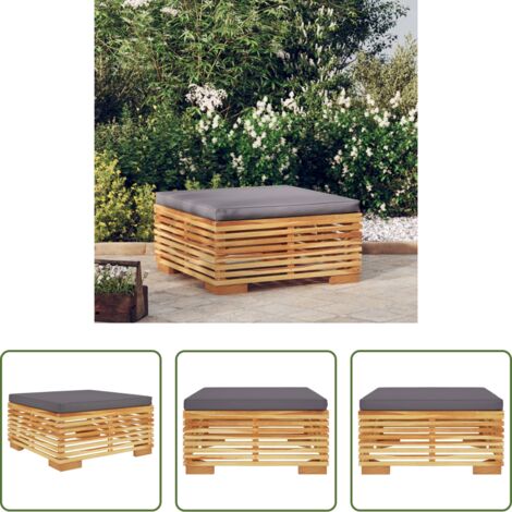 Madera de teca -  Taburete de jardín con cojín gris oscuro madera maciza teca