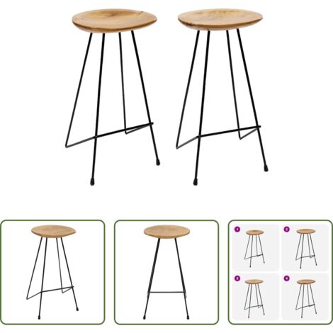 Madera de teca -  Taburetes de cocina 2 unidades madera maciza de teca