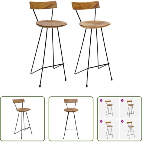 Madera de teca -  Taburetes de cocina 2 unidades madera maciza de teca