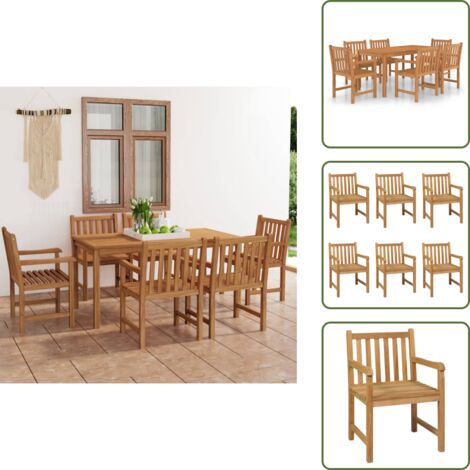 Madera de teca - vidaXL Conjunto de comedor de jardín de 7 piezas, 160 x 80 cm, madera maciza de teca - Muebles de jardín