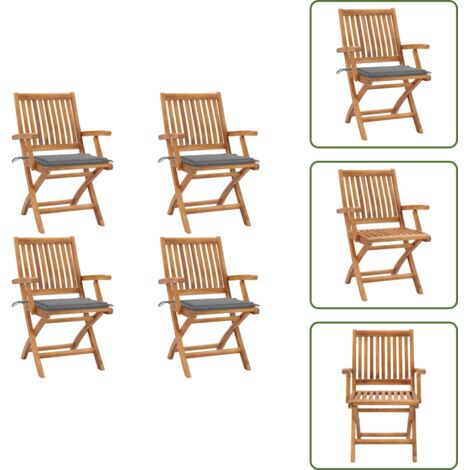 Madera de teca - vidaXL Sillas de jardín plegables 4 uds madera maciza teca con cojines - Muebles de jardín