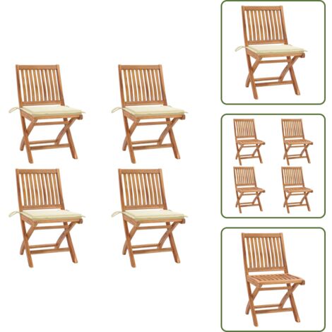 Madera de teca - vidaXL Sillas de jardín plegables 4 uds madera maciza teca con cojines - Muebles de jardín
