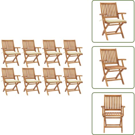 Madera de teca - vidaXL Sillas de jardín plegables 8 uds madera maciza teca con cojines - Muebles de jardín