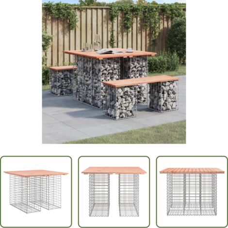 Madera Douglas -  Mesa de jardín con diseño de gaviones, 100 x 102 x 72 cm, madera maciza Douglas