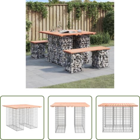 Madera Douglas -  Mesa de jardín con diseño de gaviones, 100 x 102 x 72 cm, madera maciza Douglas