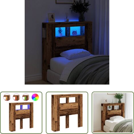 Madera envejecida -  Cabecero con LED madera ingeniería envejecida 100x18,5x103,5 cm