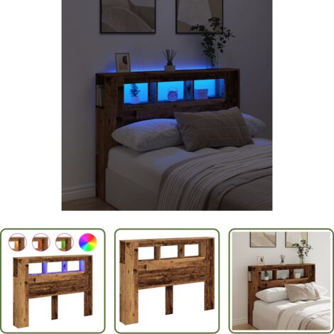 Madera envejecida -  Cabecero con LED madera ingeniería envejecida 140x18,5x103,5 cm