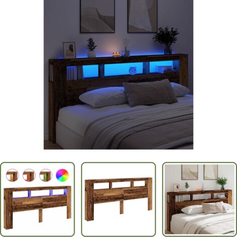 Madera envejecida -  Cabecero con LED madera ingeniería envejecida 220x18,5x103,5 cm