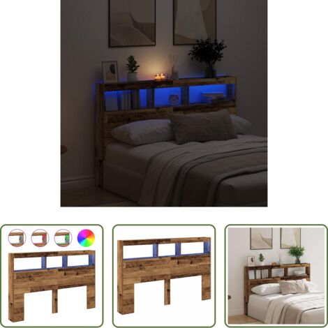 Madera envejecida -  Cabecero de cama con LED madera vieja 160x17x102 cm