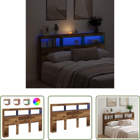 Madera envejecida -  Cabecero de cama con LED madera vieja 180x17x102 cm