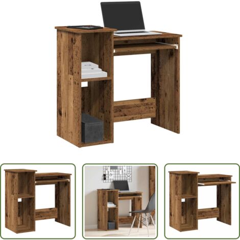 Madera envejecida -  Escritorio estantes madera ingeniería envejecida 84x40x78 cm