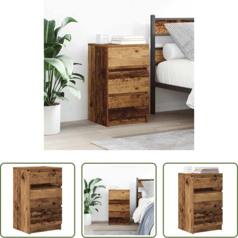 Madera envejecida -  Mesilla de noche con 3 cajones madera vieja 39x35x65 cm
