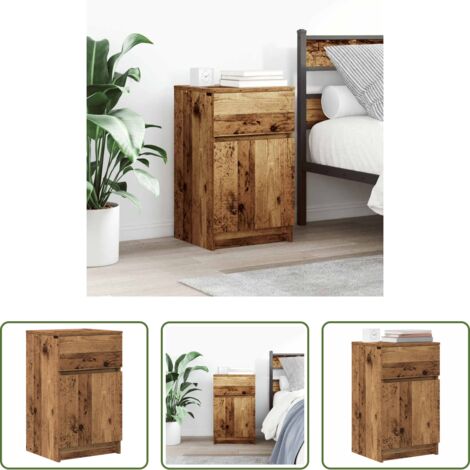Madera envejecida -  Mesilla de noche de madera antigua 39x35x65cm Madera ingeniería