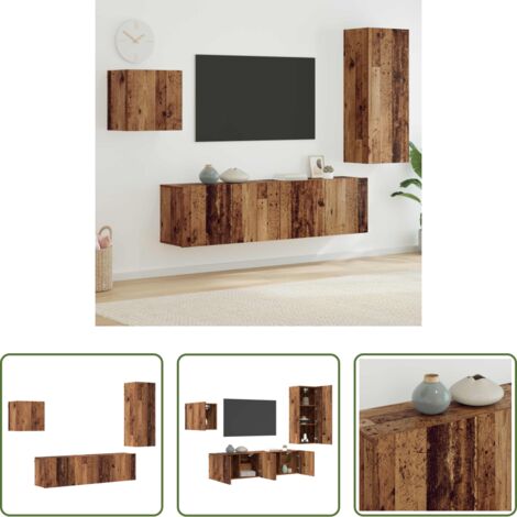 Madera envejecida -  Mueble de TV 4 pcs Madera envejecida Madera de ingeniería