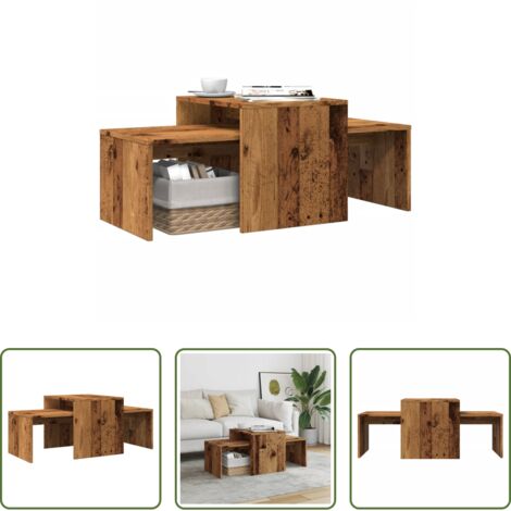 Madera envejecida -  Set mesas de centro madera ingeniería envejecida 100x48x40 cm