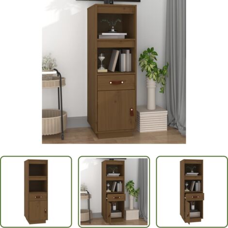 Madera maciza - Aparador alto madera maciza de pino marrón miel 34x40x108,5 cm