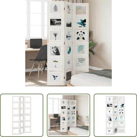Madera maciza -  Biombo separador de 3 paneles madera maciza Paulownia blanco