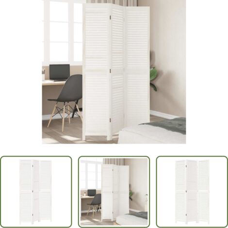 Madera maciza -  Biombo separador de 3 paneles madera maciza Paulownia blanco