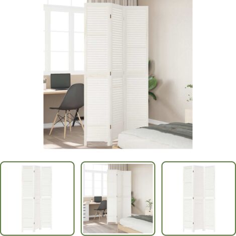 Madera maciza -  Biombo separador de 3 paneles madera maciza Paulownia blanco