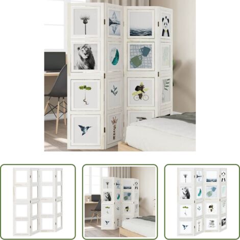 Madera maciza -  Biombo separador de 4 paneles madera maciza Paulownia blanco