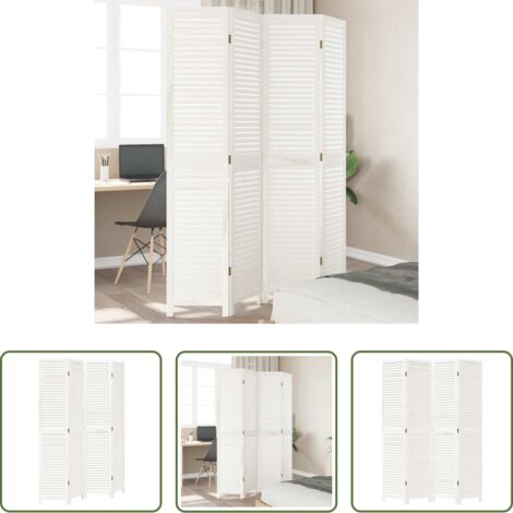 Madera maciza -  Biombo separador de 4 paneles madera maciza Paulownia blanco